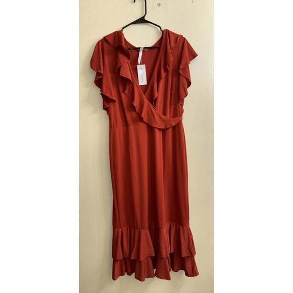 Dresses & Skirts - NY Collection Rust Ruffle Midi‎ Dress Size L